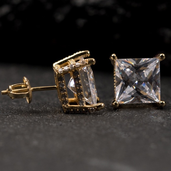 Square Large 14K Gold Sterling Silver Earrings - Picture 2 of 4